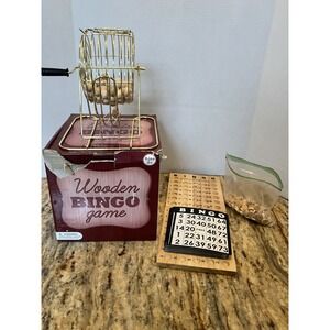Vintage Bingo Set-Metal Crank Cage, Wood Numbers, Wood Board Cards , Game Night